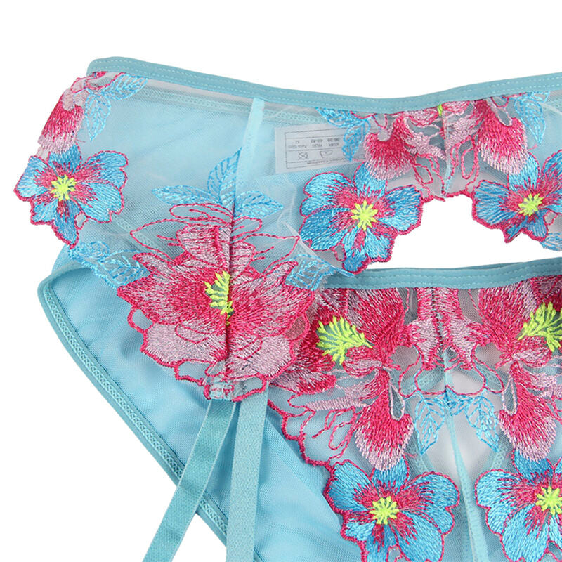 SUBBLIME - 954116 BH + TROSOR MED HÅLLBÄRDE BLOMSTERDESIGN BLÅ L/XL