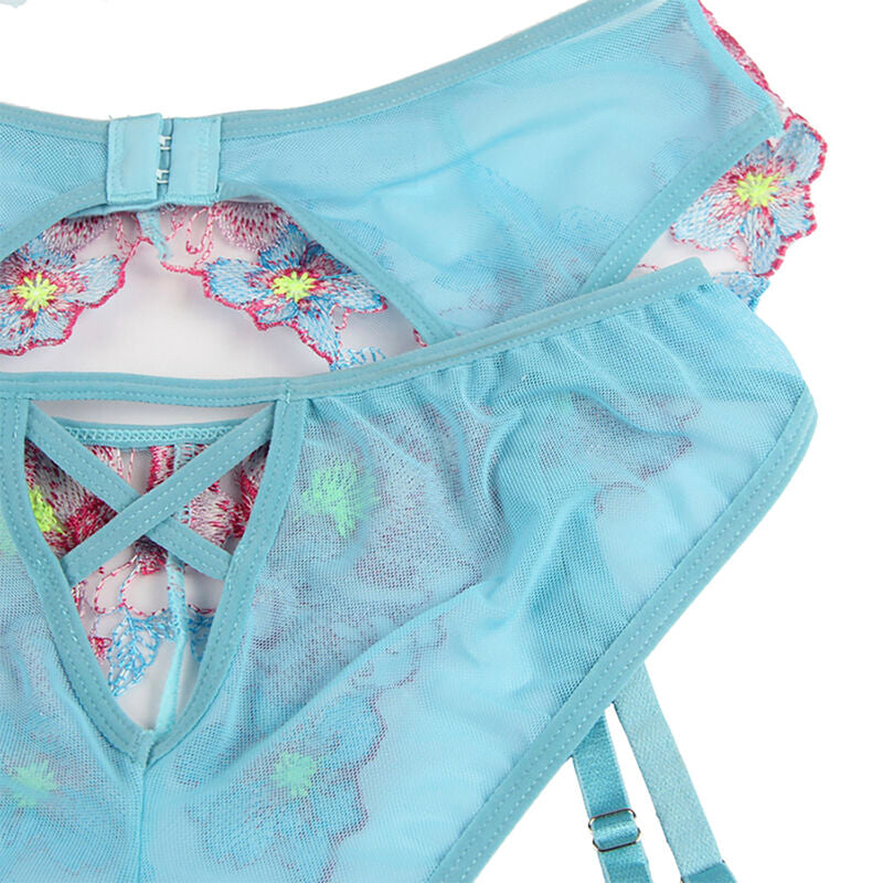 SUBBLIME - 954116 BH + TROSOR MED HÅLLBÄRDE BLOMSTERDESIGN BLÅ L/XL