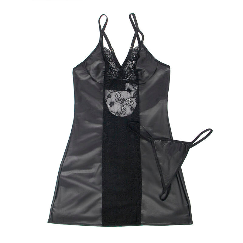 SUBBLIME - 954178 KLÄNNING + THONG LÄDER SVART L/XL