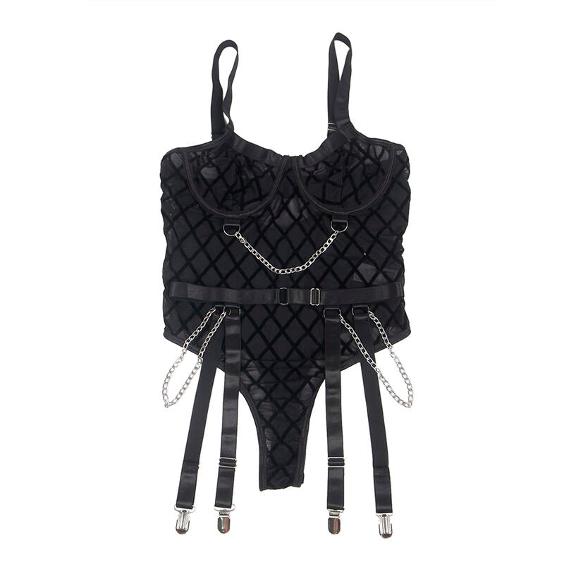 SUBBLIME - 9542277 BODY MED KEDJOR + HÅLLBÄLTE SVART L/XL