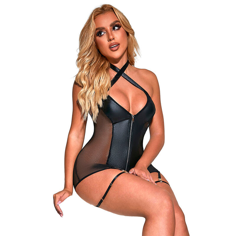 SUBBLIME - 954444 SEXIG MESHKLÄNNING I LÄDER SVART S/M