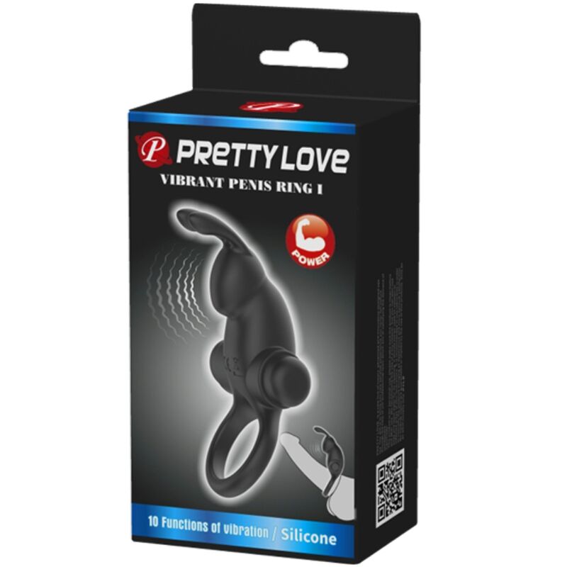 PRETTY LOVE - VIBRERINGSRING + KANINKLITORISSTIMULATOR 10 VIBRATIONER SVART