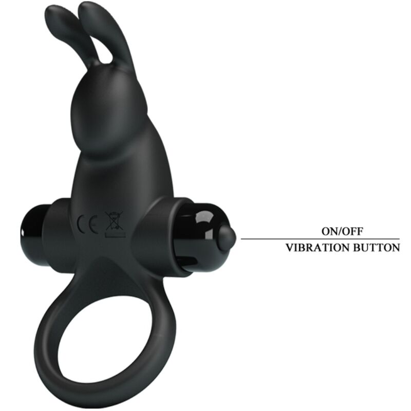 PRETTY LOVE - VIBRERINGSRING + KANINKLITORISSTIMULATOR 10 VIBRATIONER SVART