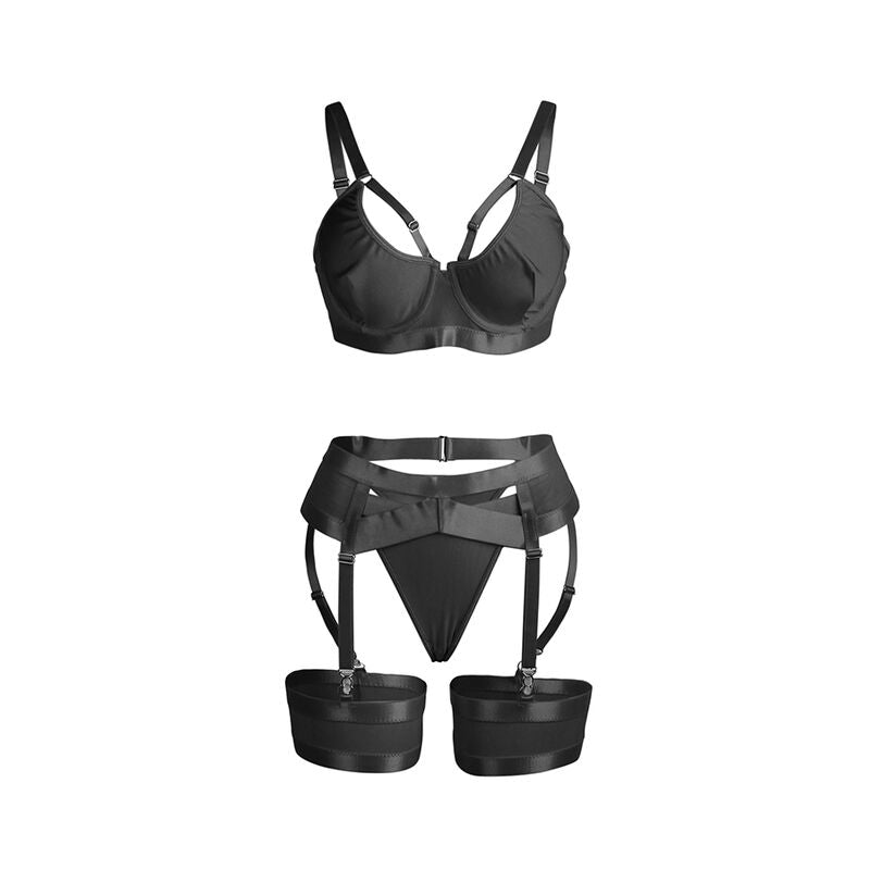 SUBBLIME - 955243 SVART BONDAGE-BH MED STRUMPESTRUMPELSET L/XL