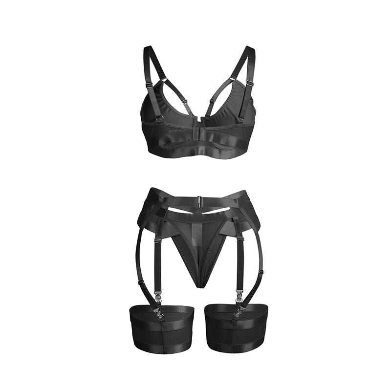 SUBBLIME - 955243 SVART BONDAGE-BH MED STRUMPESTRUMPELSET L/XL