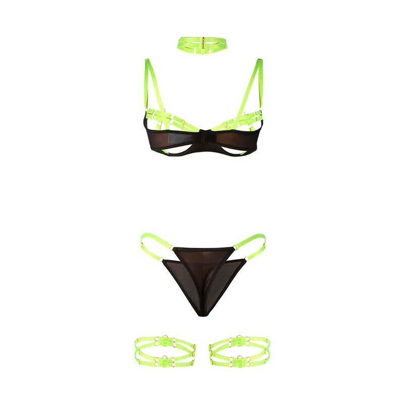 SUBBLIME - 955274 BH-SET MED HALSBAND OCH BENDETALJER FLUORESCENTERANDE GRÖN S/M