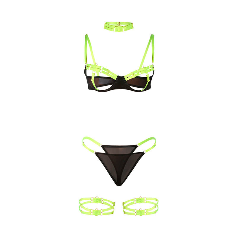 SUBBLIME - 955274 BH-SET MED HALSBAND OCH BENDETALJER FLUORESCENTERANDE GRÖN S/M