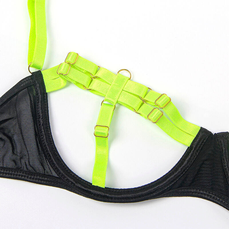SUBBLIME - 955281 BH-SET MED HALSBAND OCH BENDETALJER FLUORESCENTERANDE GRÖN L/XL