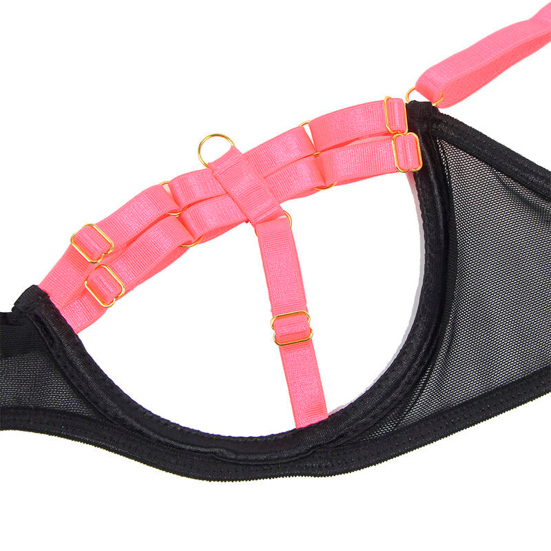 SUBBLIME - 955304 BH-SET MED HALSBAND OCH BENDETALJER FLUORESCENTERANDE ROSA L/XL