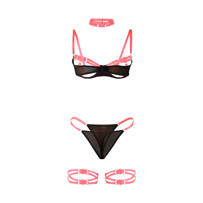 SUBBLIME - 955304 BH-SET MED HALSBAND OCH BENDETALJER FLUORESCENTERANDE ROSA L/XL