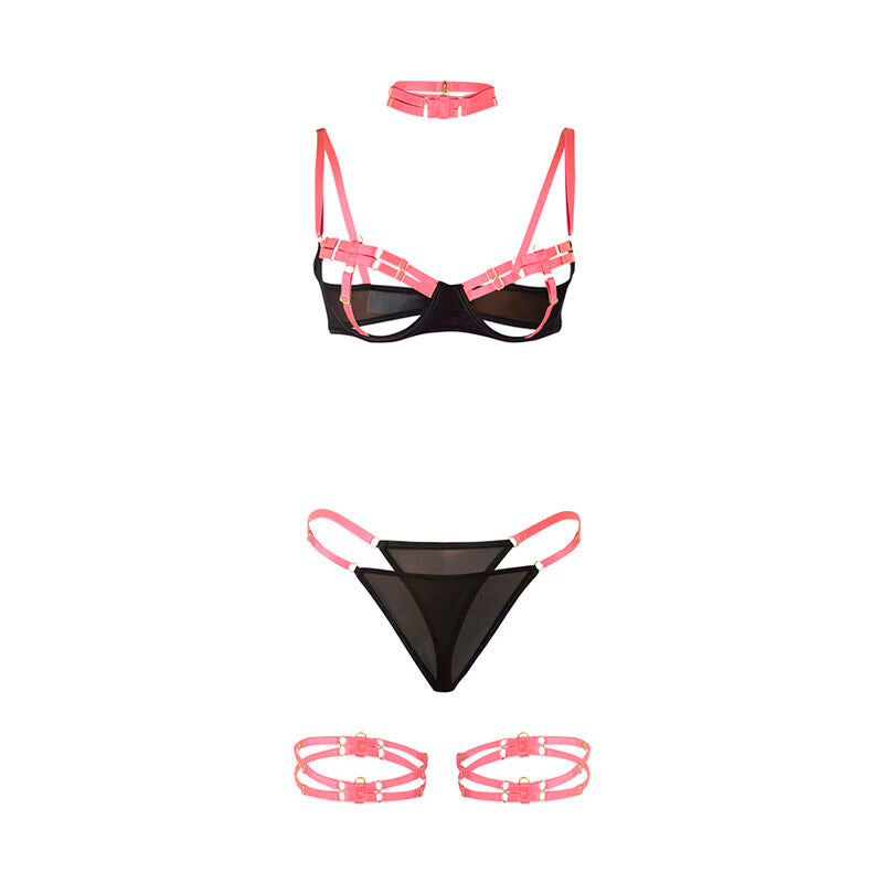 SUBBLIME - 955304 BH-SET MED HALSBAND OCH BENDETALJER FLUORESCENTERANDE ROSA L/XL