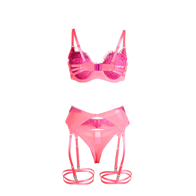 SUBBLIME - 955359 BH-SET MED SPETS OCH RÖRMEDELSKNAPPAR ROSA OCH LILA S/M