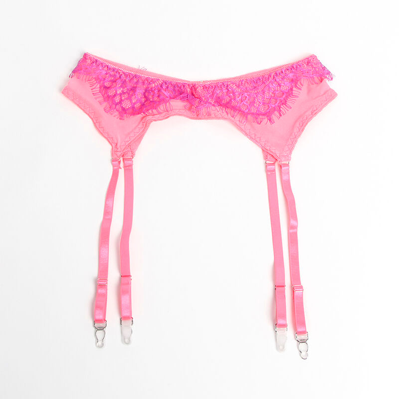 SUBBLIME - 955366 BH-SET MED SPETS OCH RÄTTMÖNSKNING ROSA OCH LILA L/XL