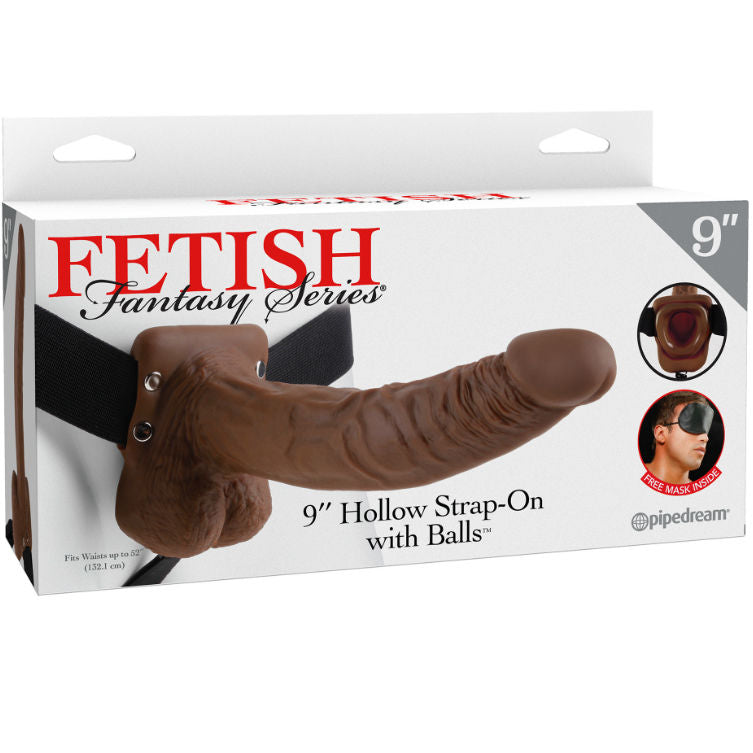 FETISCH FANTASY-SERIE - SERIE 9 IHÅLIG STRAP-ON MED PUNGAR 22,9 CM BRUN