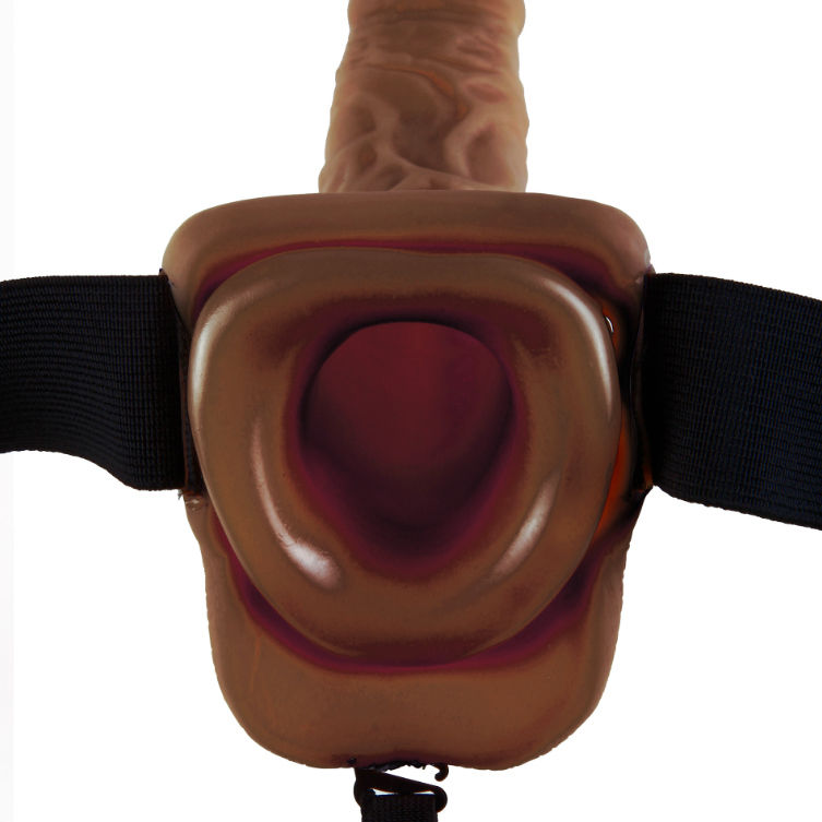 FETISCH FANTASY-SERIE - SERIE 9 IHÅLIG STRAP-ON MED PUNGAR 22,9 CM BRUN