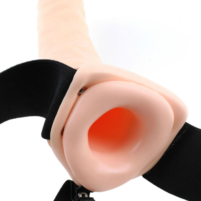 FETISH FANTASY SERIE - 19 CM VIBRERANDE IHÅLIG STRAP-ON BRUN
