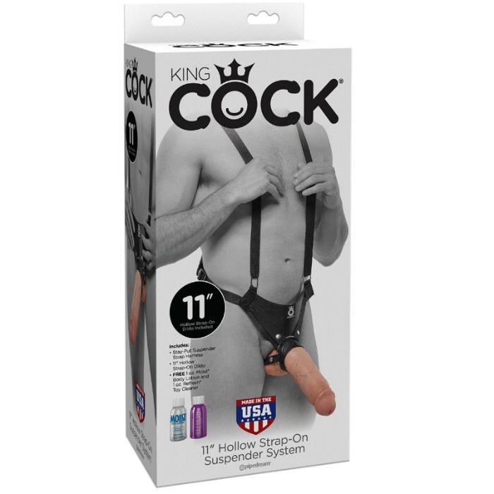 KING COCK - 28 CM IHÅLIGT STRAP-ON SUSPENDERSYSTEM FLESH