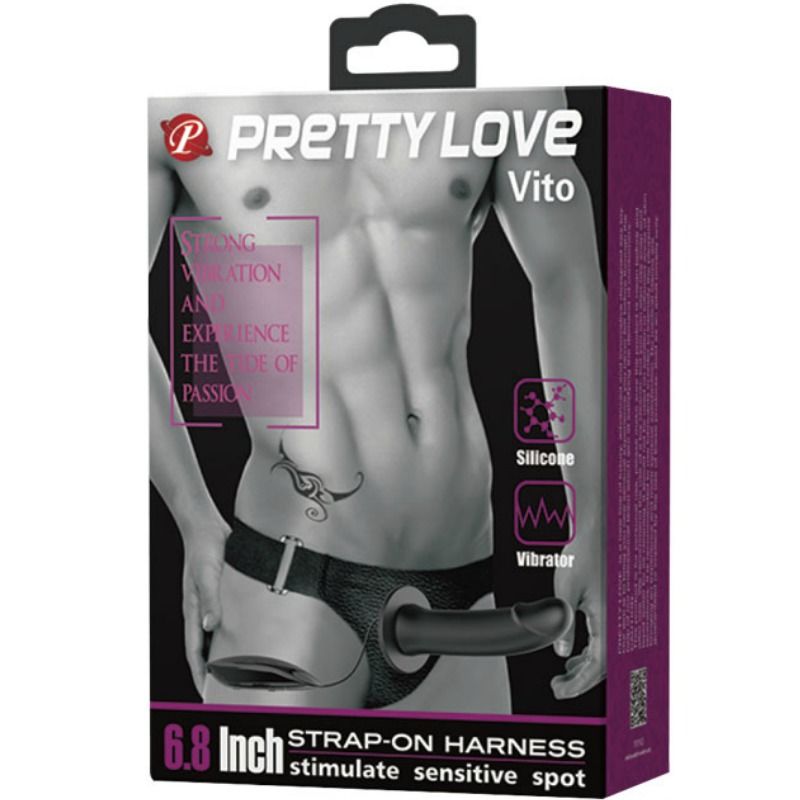 PRETTY LOVE - VITO STRAP-ON MED IHÅLIG DILDO OCH VIBRATION 17,3 CM