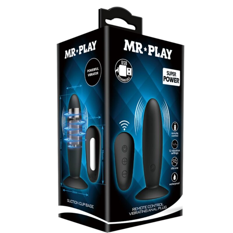 MR PLAY - ANALPLUGG MED VIBRATION SVART FJÄRRKONTROLL